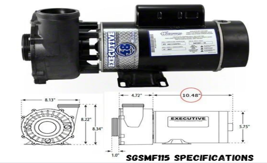 Dimensions Waterway Plastics SGSMF115 Pump 1.5HP 1SP Features and Benefits