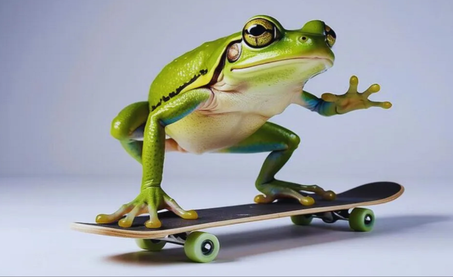 The Quirky World of the Skateboard Frog with a 40oz Birdhouse